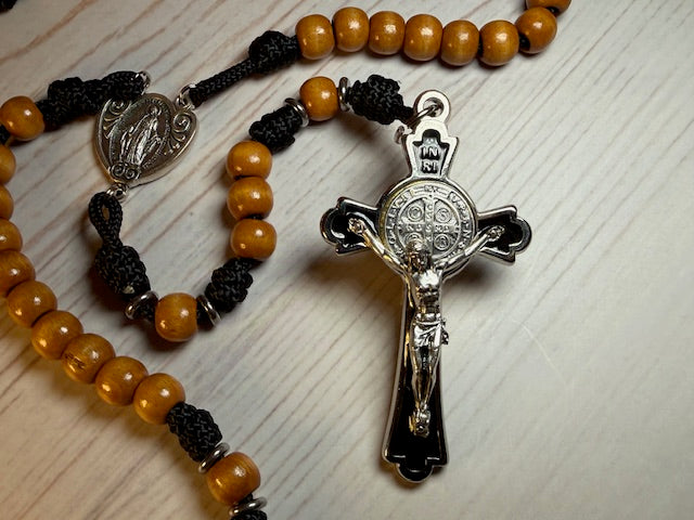 Natural Wood with Black Paracord