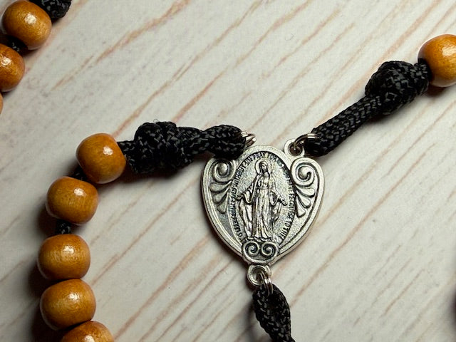 Natural Wood with Black Paracord