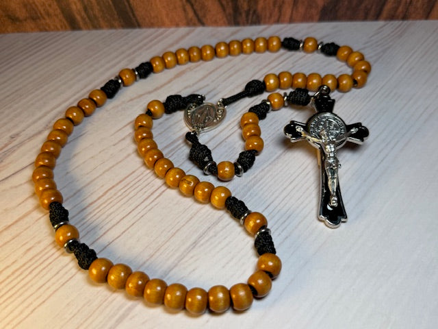 Natural Wood with Black Paracord