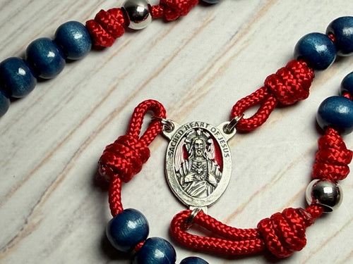 Blue and Silver with red paracord Rosary