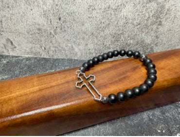 BLACK MATT CROSS STRETCH BRACELET