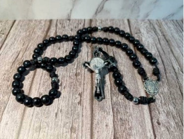 Black and Silver paracord Rosary