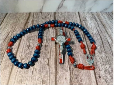 Blue and Silver with red paracord Rosary
