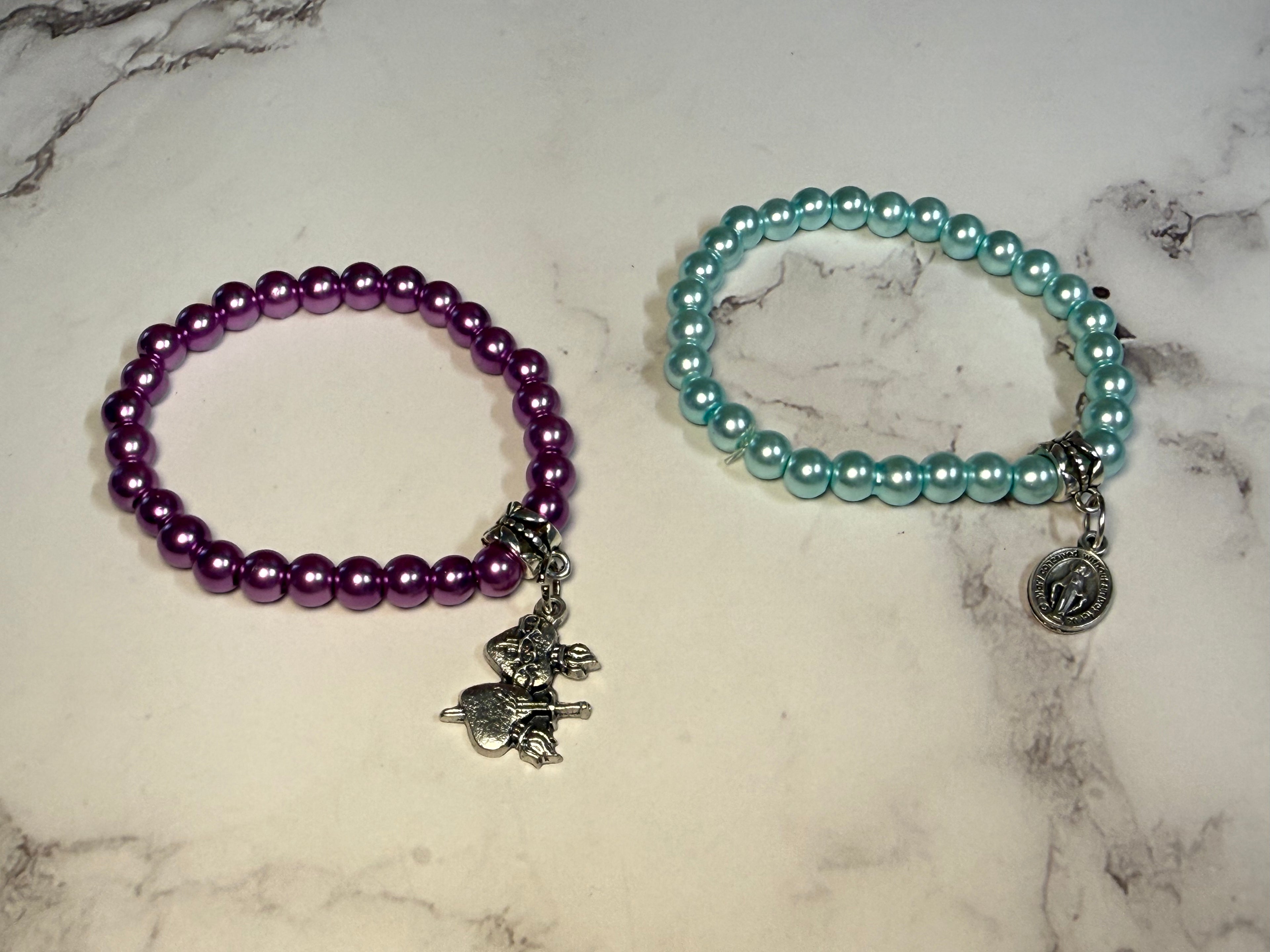 Glass Pearl Beaded Stretch Bracelet Purple