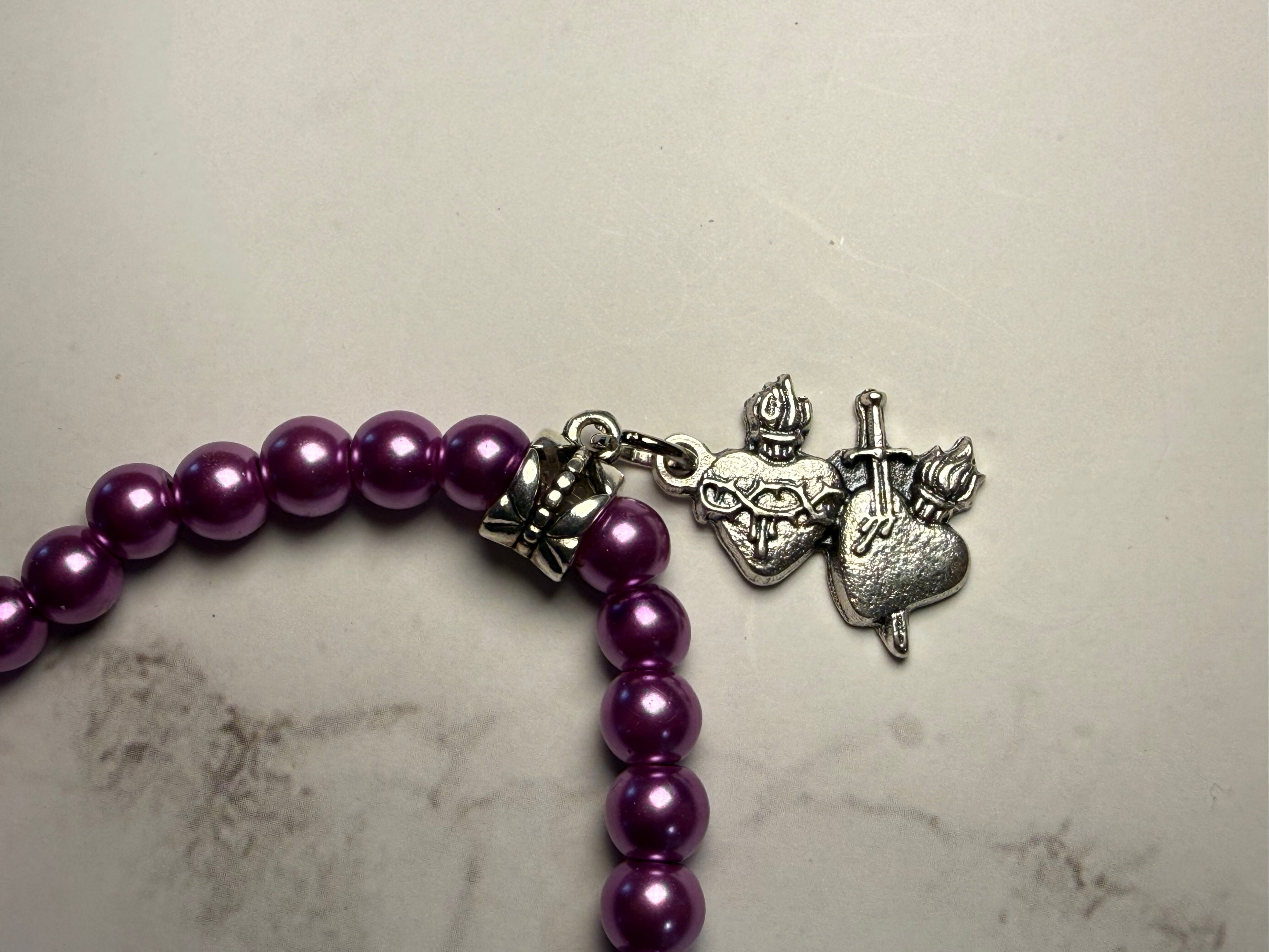 Glass Pearl Beaded Stretch Bracelet Purple