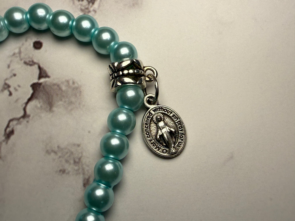 Glass Pearl Beaded Stretch Bracelet Teal